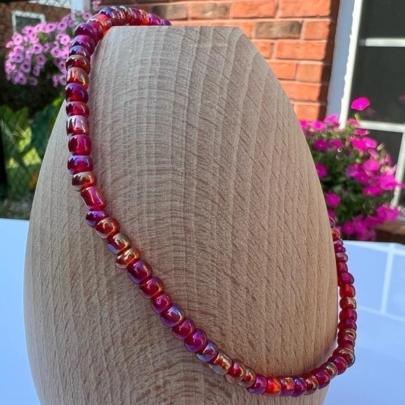 STRETCH Beaded Anklet Red Rainbow - Picture 6 of 13